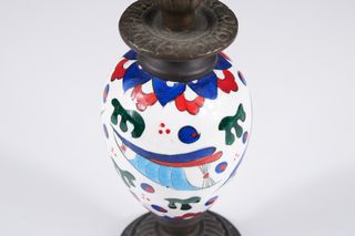 Coppia antichi candelabri Kütahya bronzo, ceramica