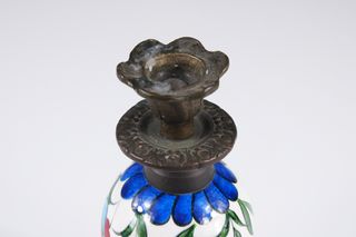 Coppia antichi candelabri Kütahya bronzo, ceramica