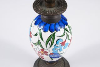 Coppia antichi candelabri Kütahya bronzo, ceramica