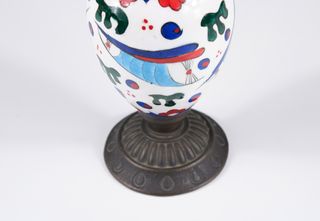 Coppia antichi candelabri Kütahya bronzo, ceramica