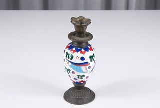 Coppia antichi candelabri Kütahya bronzo, ceramica