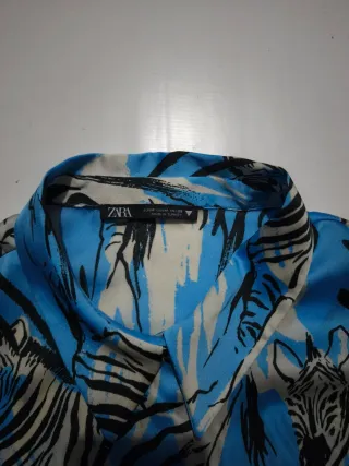 Camisa Zara Estampado Cebra Azul