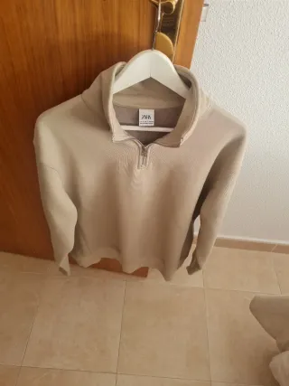 Sudadera Zara Beige Media Cremallera