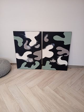 Coppia Quadri Astratti Dipinti a Mano