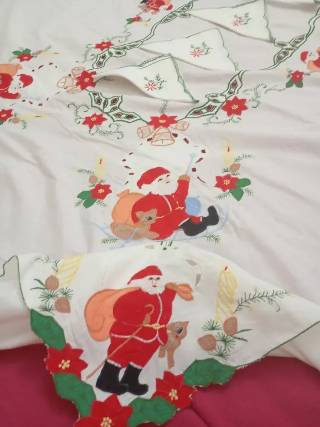 Manteleria Navida  Grande Santa Claus Flores borda