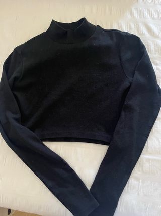 Pull&Bear Top Negro Manga Larga