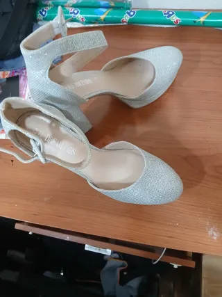 Zapatos de fiesta plateados tacón plataforma