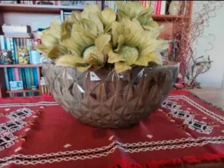 Vaso ceramica verde con disegno geometrico