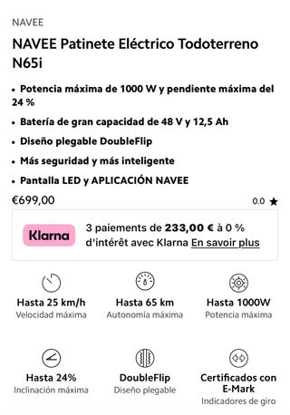 Patin Eléctrico Navee N65i Todoterreno. Como Nuevo