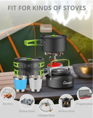 HOMGEN Juego Cocina Camping Ollas