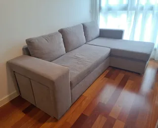 Divano Chaise Longue Grigio in Tessuto