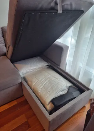 Divano Chaise Longue Grigio in Tessuto