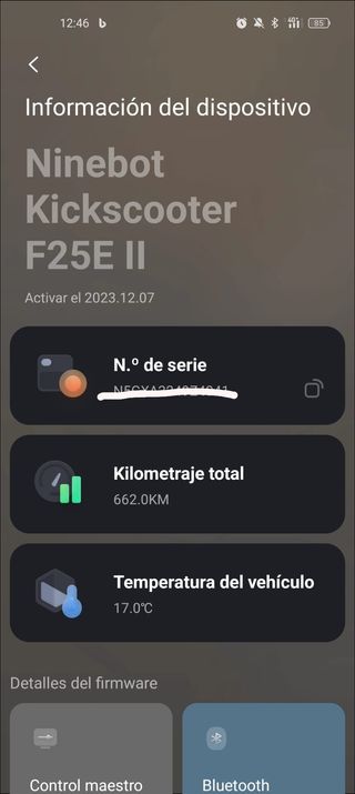 Patinete eléctrico Segway F25E II en garantía
