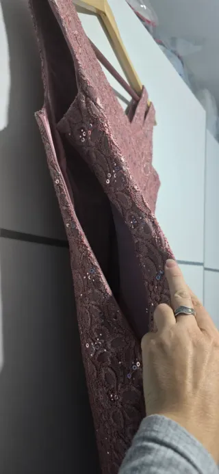 Vestido fiesta rosa encaje lentejuelas