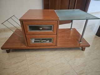 Mesa revistero madera y cristal