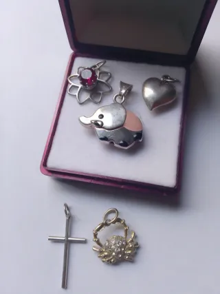 Lote Colgantes Plata Corazón, Elefante, Flor