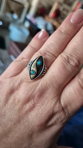 Anillo Plata y Turquesas Yin Yang