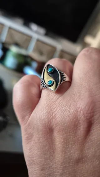 Anillo Plata y Turquesas Yin Yang