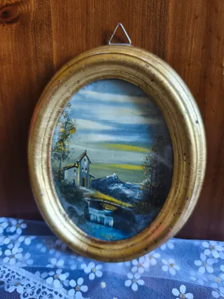 2 Quadretti Paesaggio Vintage Ovale