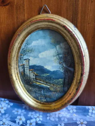 2 Quadretti Paesaggio Vintage Ovale