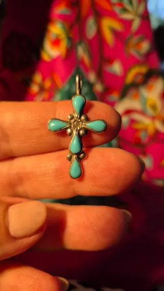 Colgante Cruz Plata y Turquesas