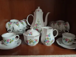 Set caffè porcellana decorato fiori anni 80