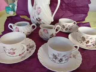 Juego de té Haviland porcelana flores rosas