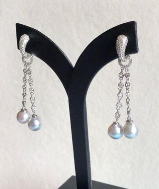 Pendientes Perla Akoya Azul Blue Rose