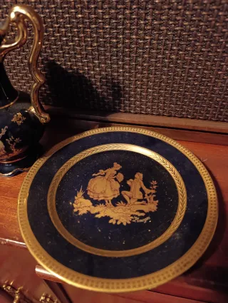 Jarrón y plato decorativo Limoges France oro22k