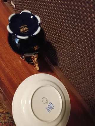 Jarrón y plato decorativo Limoges France oro22k