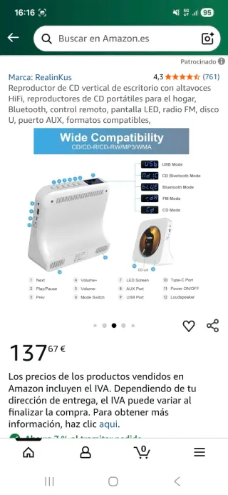 Reproductor CD Blanco