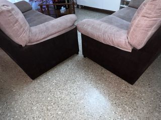 Conjunto 2 sofás 3+2 plazas tela beige/marrón