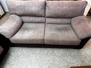 Conjunto 2 sofás 3+2 plazas tela beige/marrón