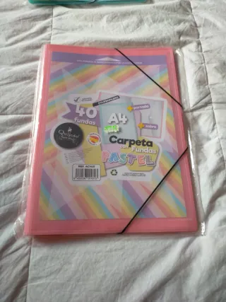 Carpeta rosa pastel A4 con fundas