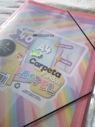 Carpeta rosa pastel A4 con fundas