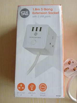 Cubo Presa 3 Tomas + 3 USB UK