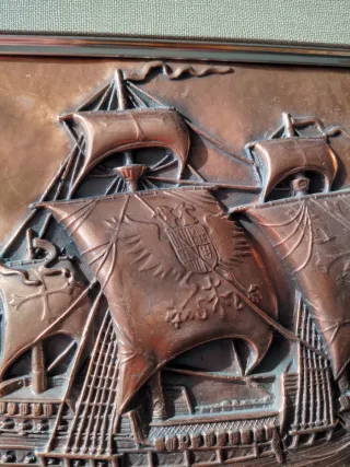 Quadro Galeone Vintage in Metallo e Legno