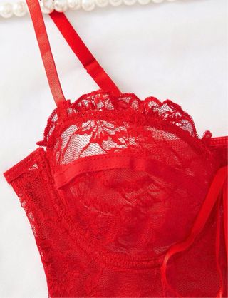 Conjunto Lenceria Navidad Encaje Rojo