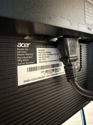 Pantalla Acer 25” Negra 165hz