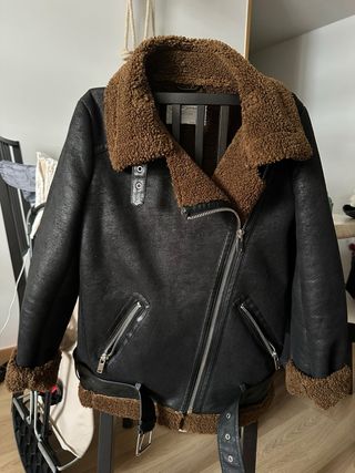 Chaqueta Zara Negra Borrego Marrón Talla XS