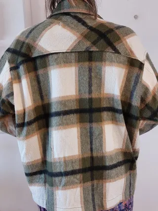 Chaqueta Zara cuadros verde y beige