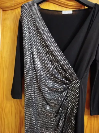 Vestido fiesta negro lentejuelas plateadas