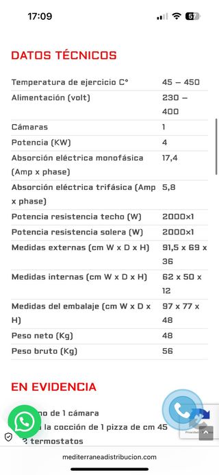 Horno eléctrico profesional 4 kW –