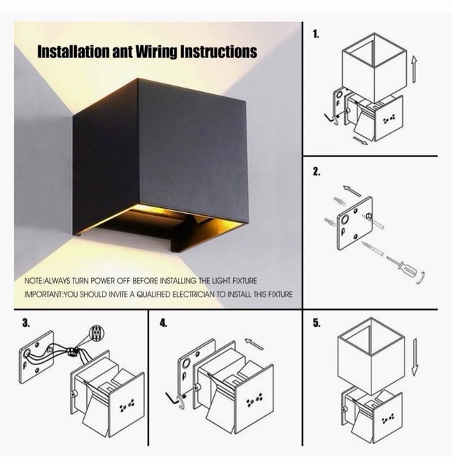 Aplique de pared cuadrado negro