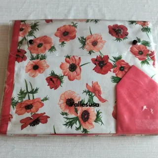 Tovaglia Cotone x 12 persone Anemoni Rossi e Rosa