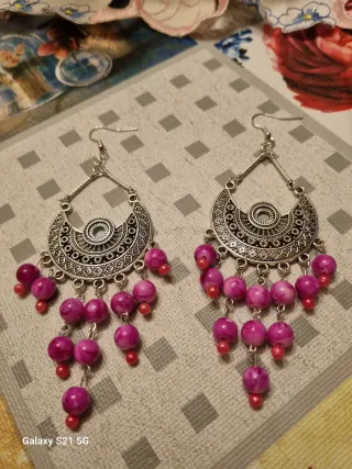 Orecchini pendenti rosa e argento