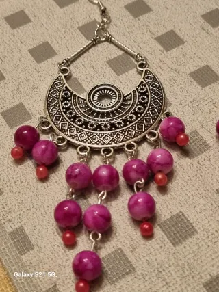 Orecchini pendenti rosa e argento