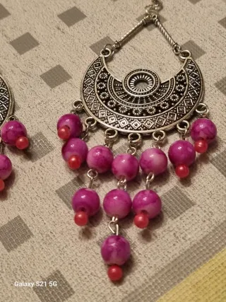 Orecchini pendenti rosa e argento