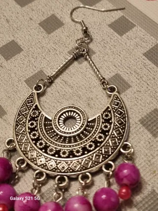 Orecchini pendenti rosa e argento