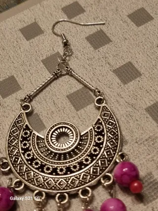 Orecchini pendenti rosa e argento